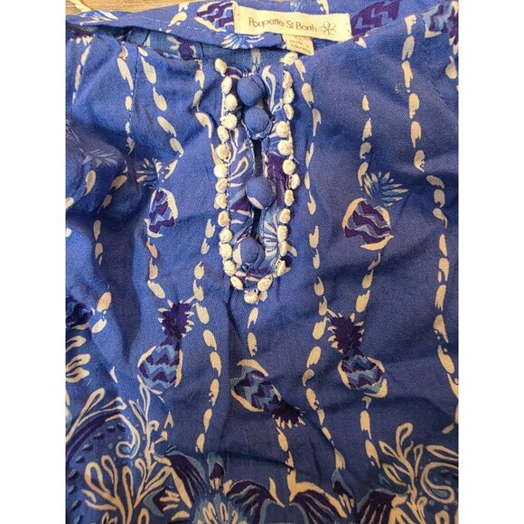 Poupette St. Barth Blue Tassel Pom Pom Tie Cropped Top Extra Large XL - Picture 2 of 3